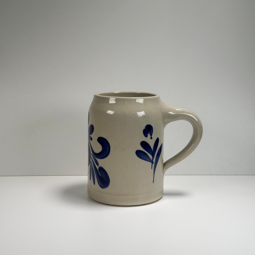 Vintage German Ceramic Beer Stein Mug Gray Blue Folk Art Mug Hand Painted Floral